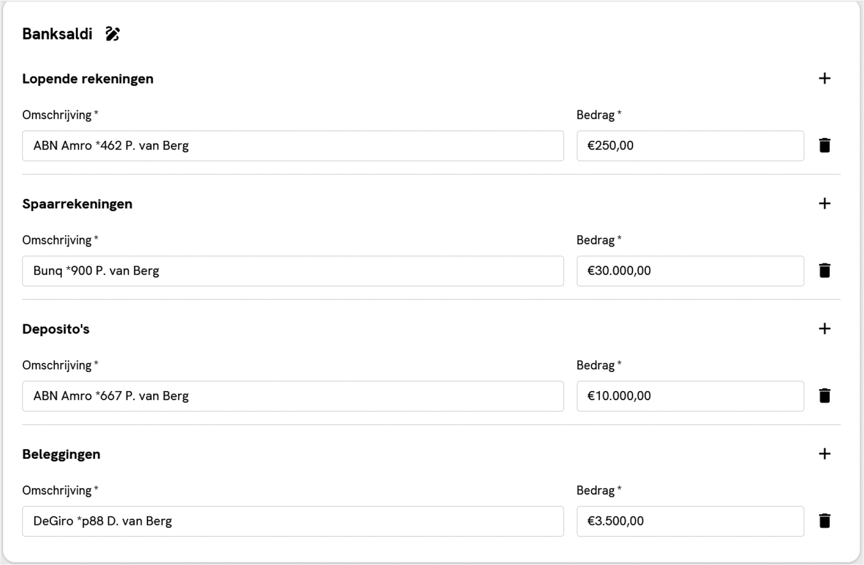 Rekenmodel, voorbeeld banksaldi