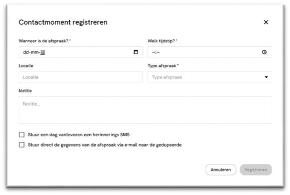 Pop-up Contactmoment registreren
