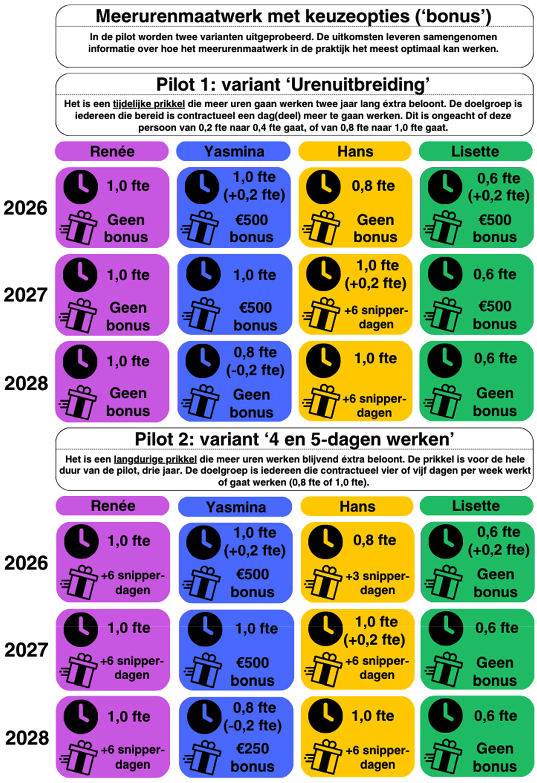 Overzicht meerurenmaatwerk met keuzeopties