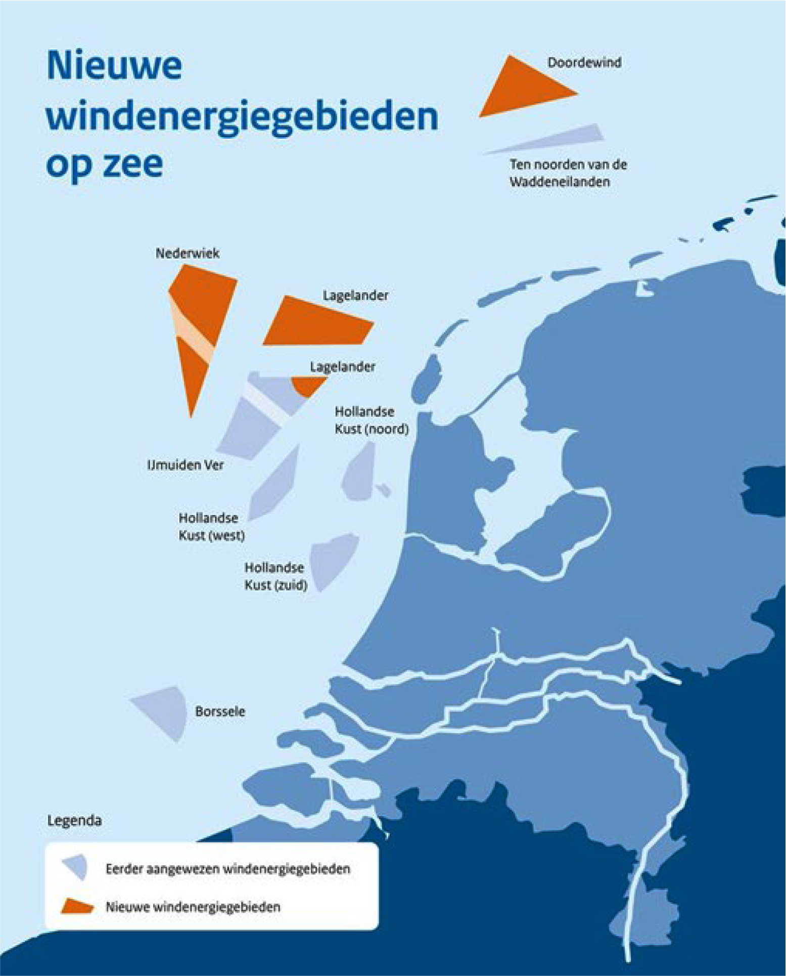 Figuur 2: Overzicht van aangewezen windenergiegebieden op het Nederlandse deel van de Noordzee.