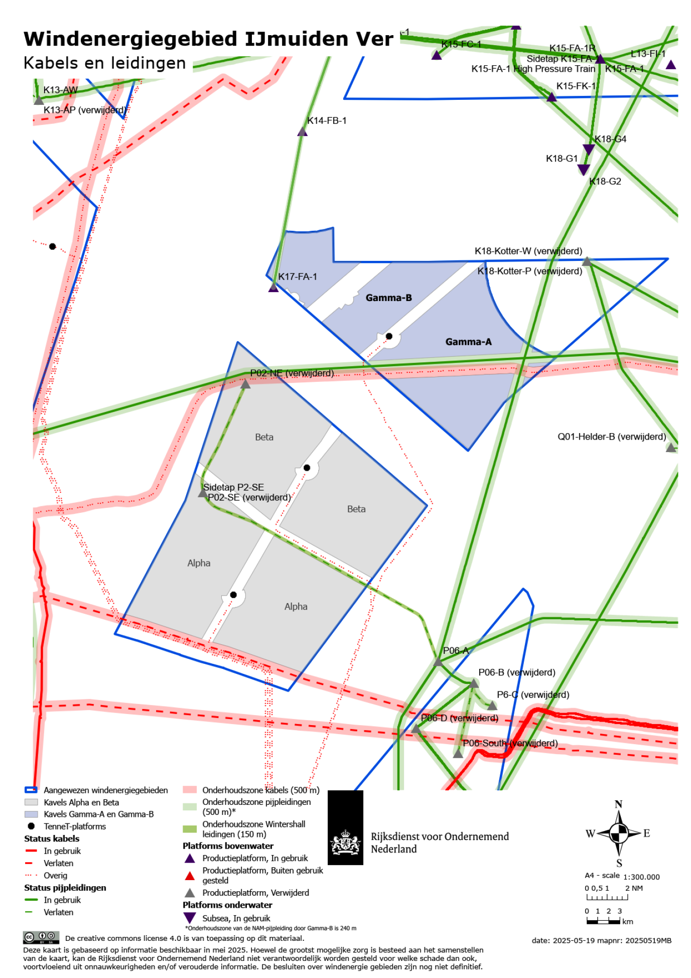 Figuur 8: Overzicht van kabels en leidingen in het windenergiegebied IJmuiden Ver.