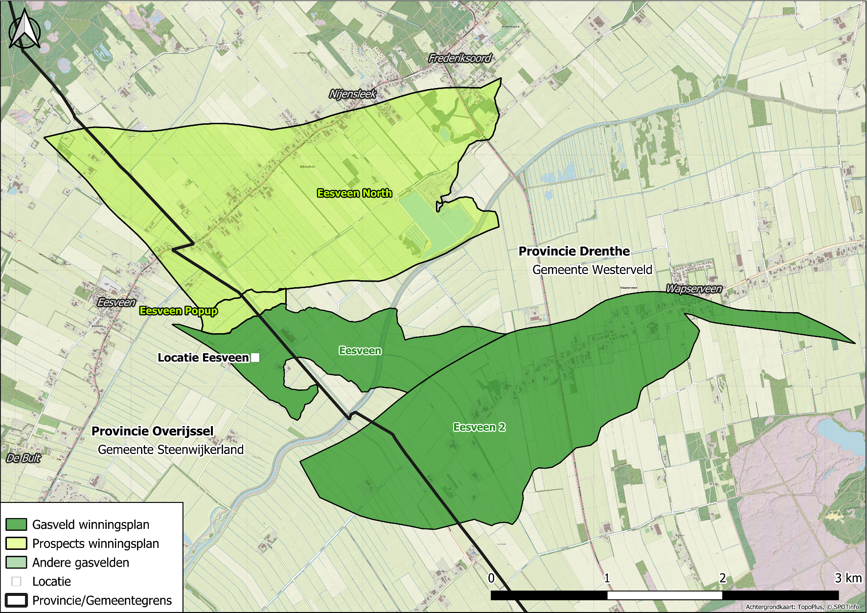 Locaties gasvelden winningsplan Eesveen (bron: Vermilion)