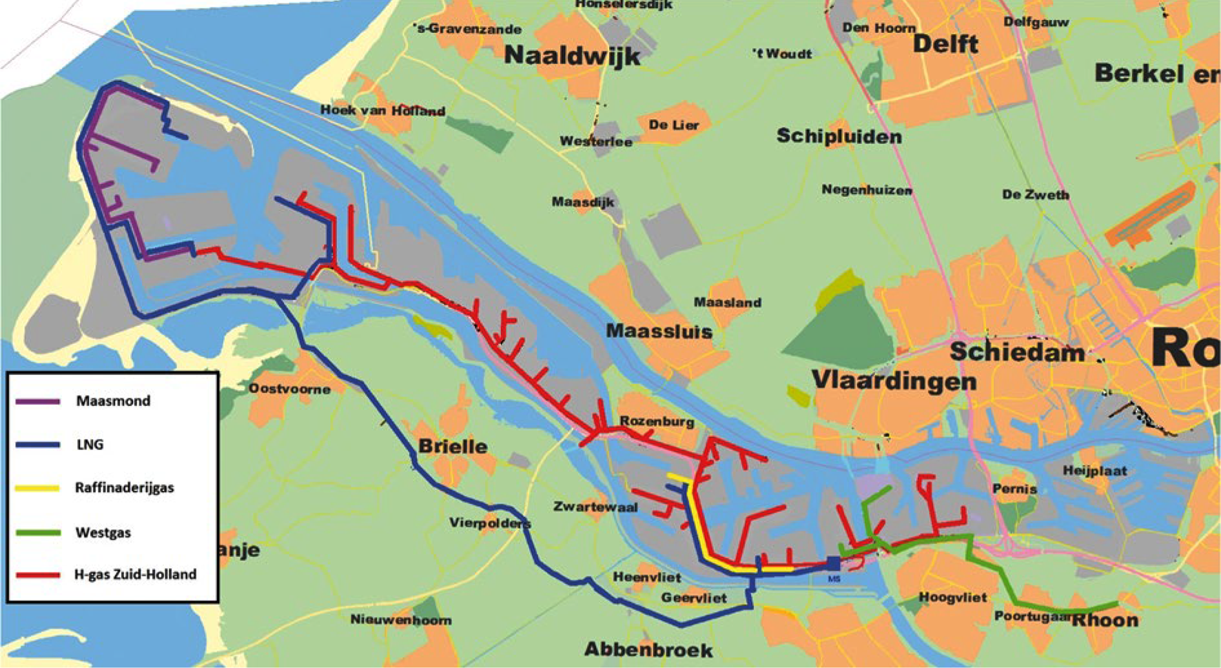 Gassysteem Maasmond, LNG-systeem, of HTL in LNG-systeem, gassysteem Westgas/Waalhaven en Raffinaderijgas-systeem