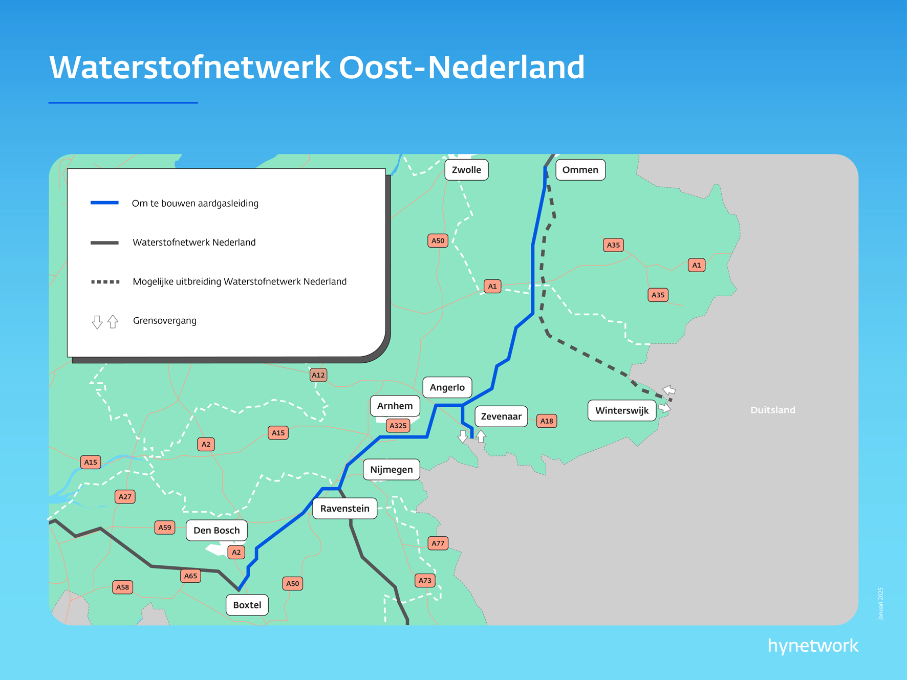 Figuur 1 – Schematische weergave van het Waterstofnetwerk Nederland