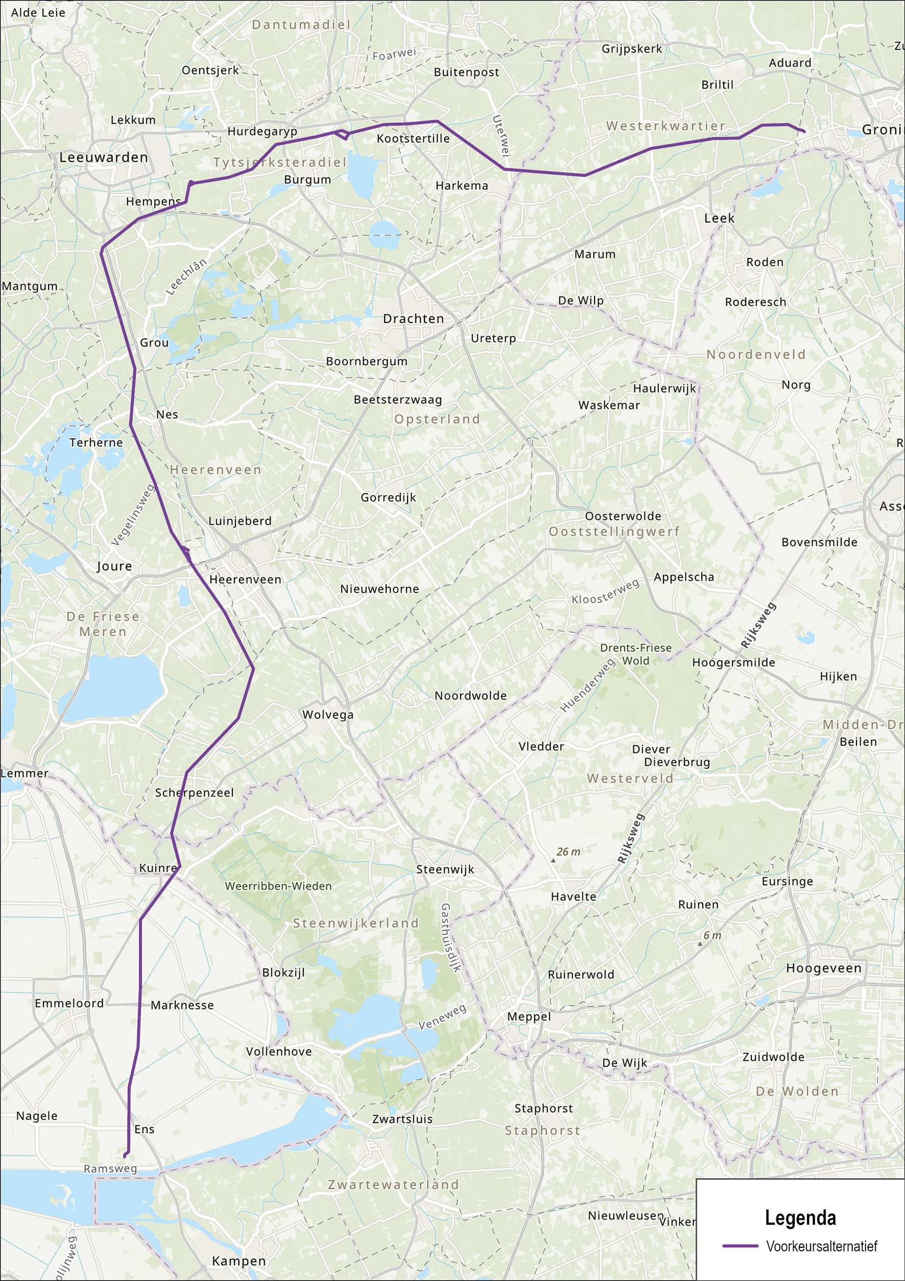Figuur 1, voorkeurstracé 380kV-hoogspanningsverbinding Vierverlaten – Ens