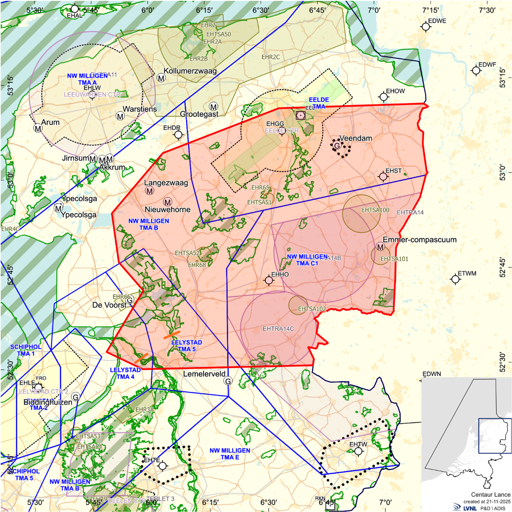 Figuur: Oefengebied (tijdelijk laagvlieggebied) Centaur Lance