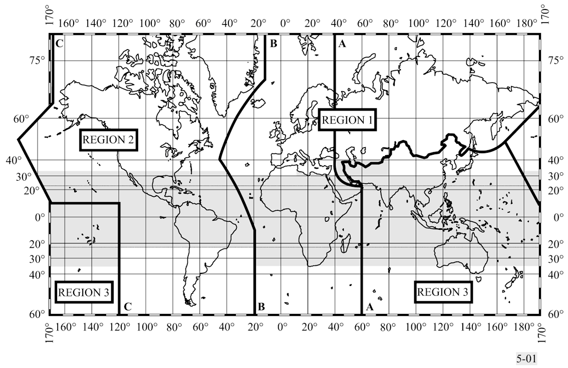 The shaded part represents the Tropical Zones as defined in Nos. 5.16 to 5.20 afbreekand 5.21.