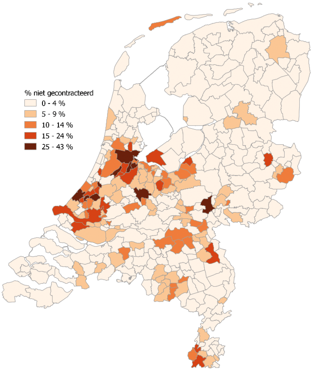 Figuur 1: Aandeel niet-gecontracteerde zorg in de regio (Bron: Vektis)