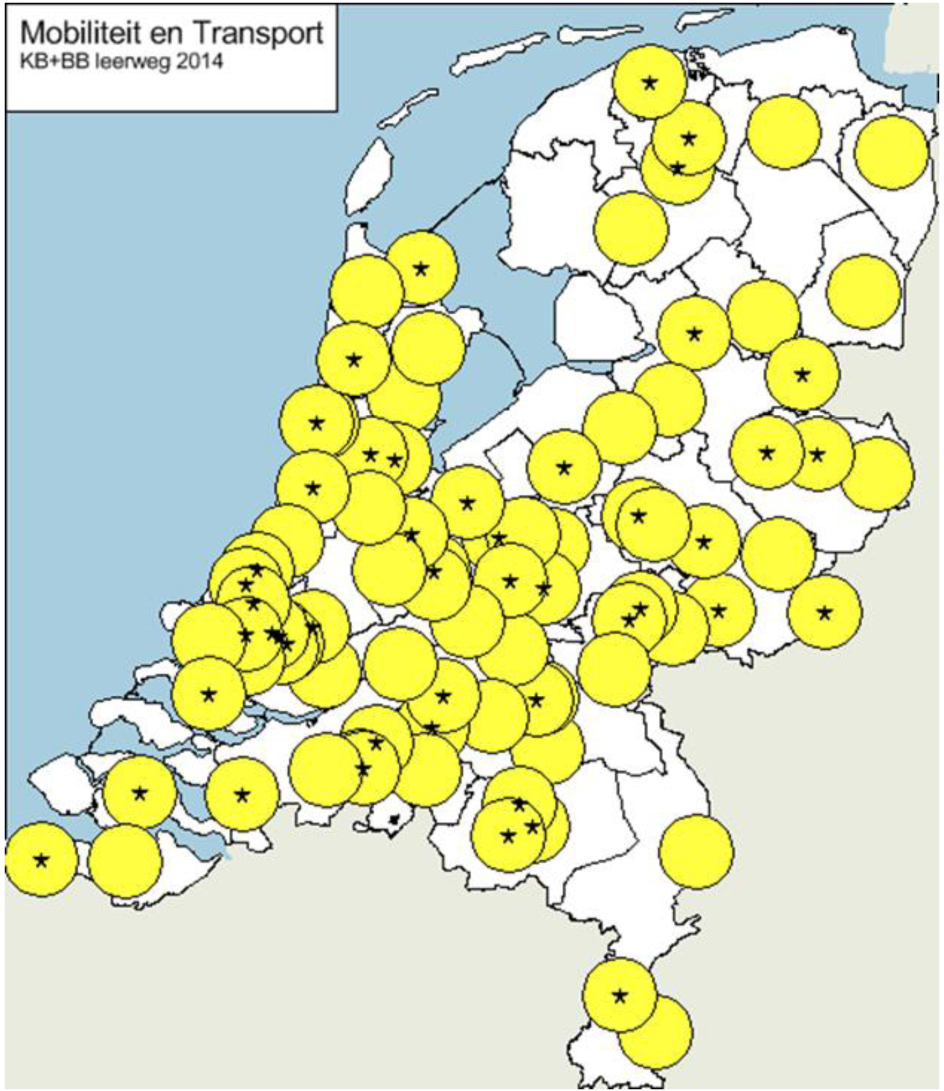 Kaart 20: spreiding profiel Mobiliteit en transport 2014