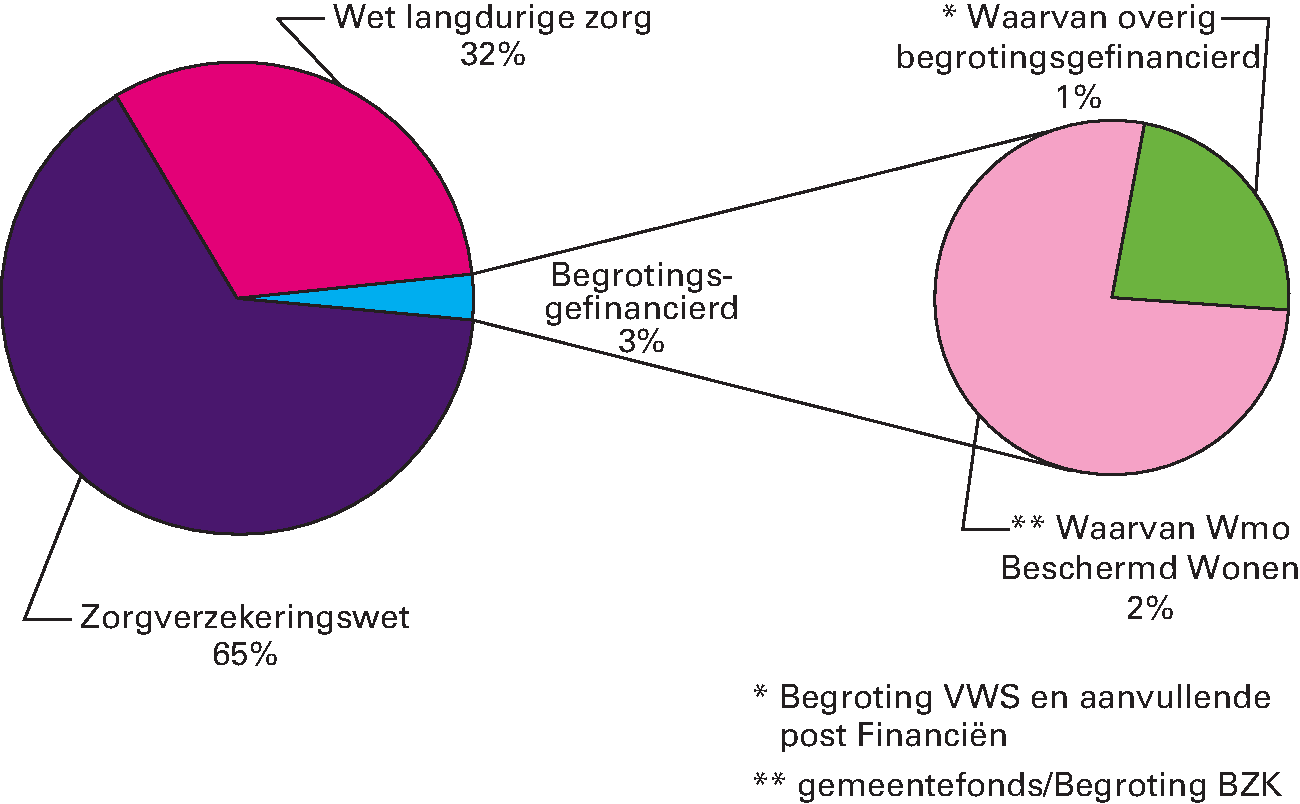 Figuur 2 De bruto zorguitgaven per financieringsbron als aandeel in de totale zorguitgaven 2020