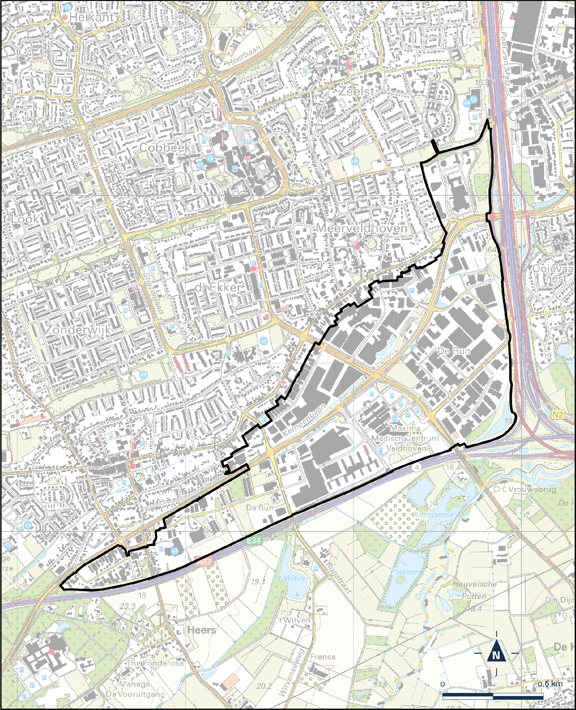 Kaart Veldhoven, Bedrijventerrein De Run