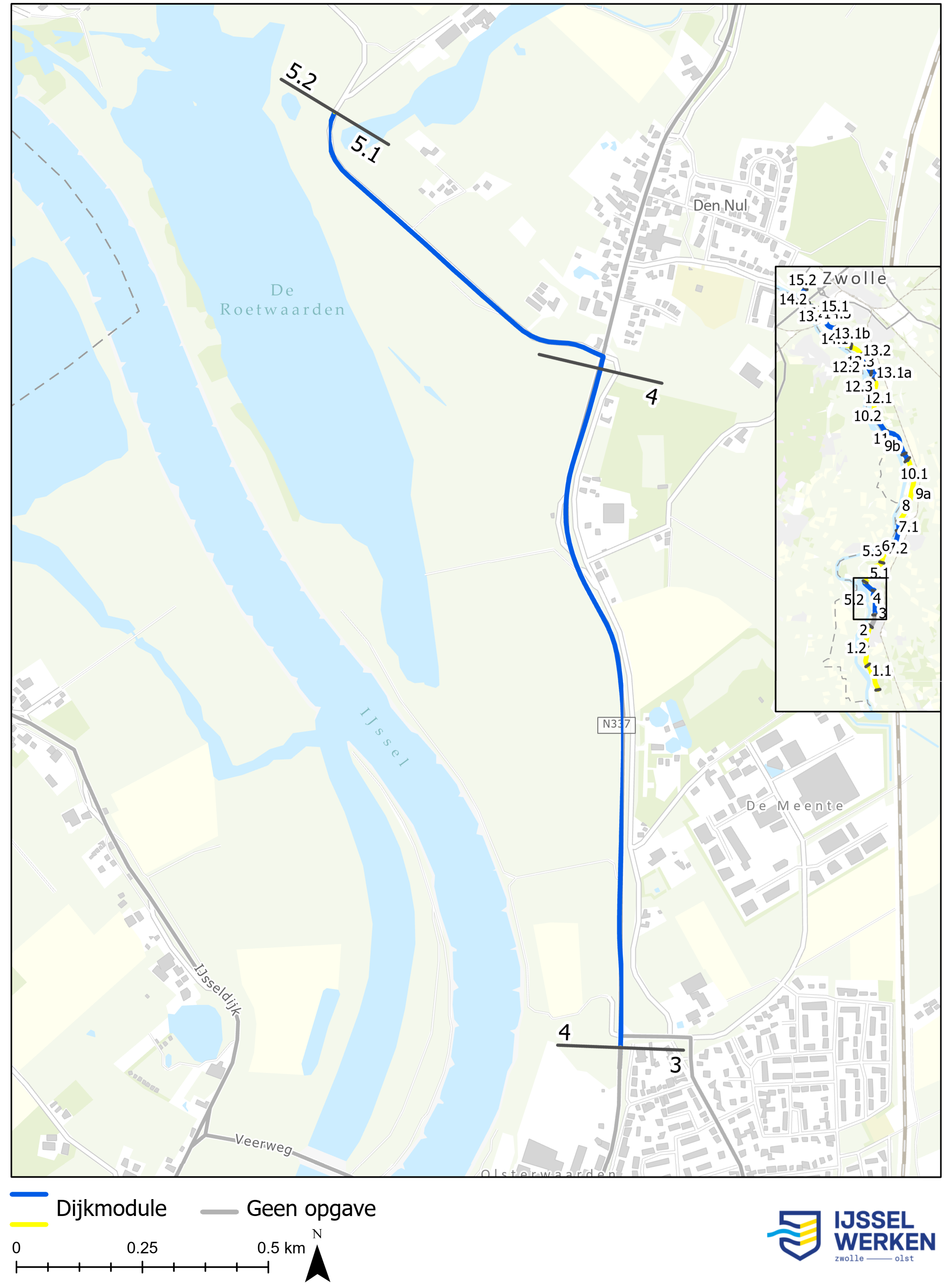 Afbeelding 5-15: Locatie dijkmodule Zuid 2 en deeltrajecten