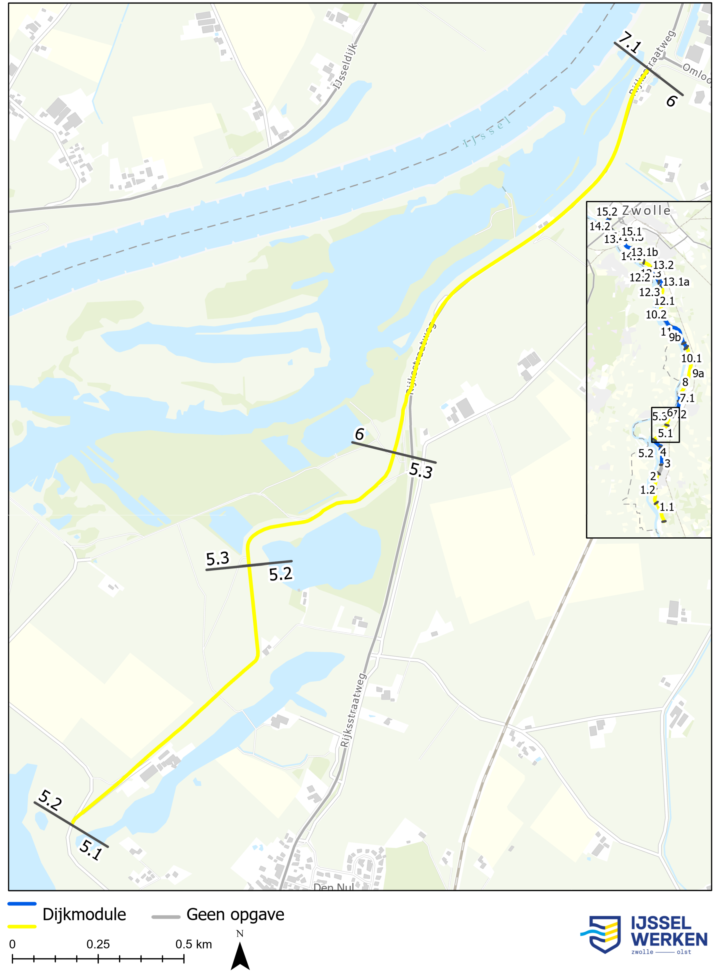 Afbeelding 5-20: Locatie dijkmodule Zuid 3 en deeltrajecten