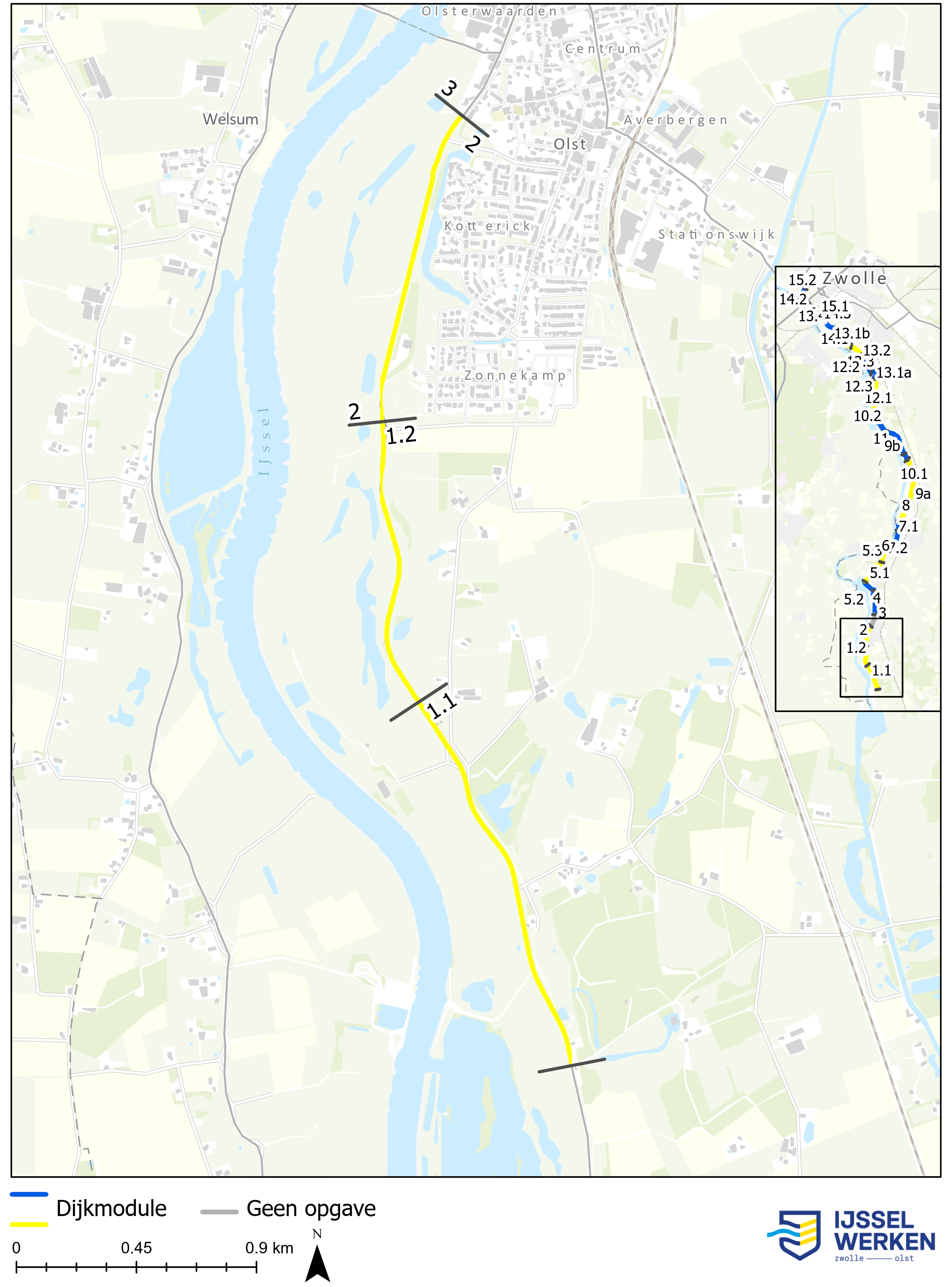 Afbeelding 5-9: Locatie dijkmodule Zuid 1 en deeltrajecten