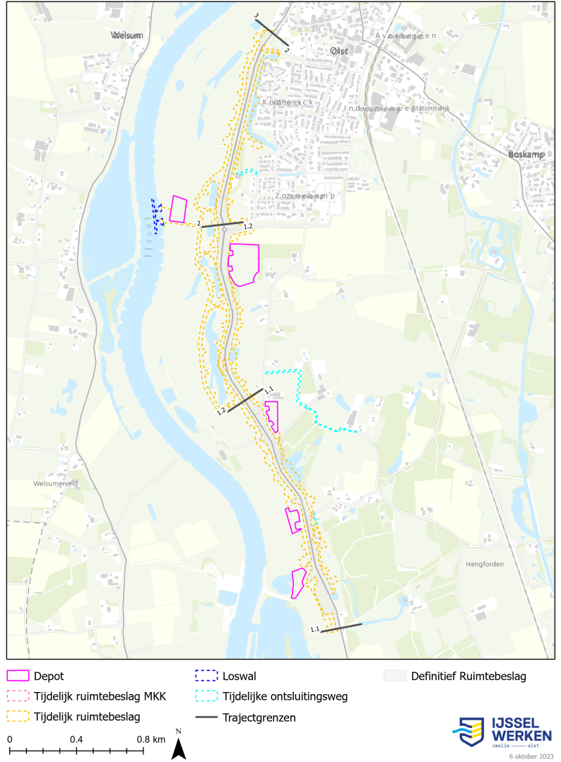 Afbeelding 6‑11: Tijdelijk ruimtebeslag dijkmodule Zuid 1