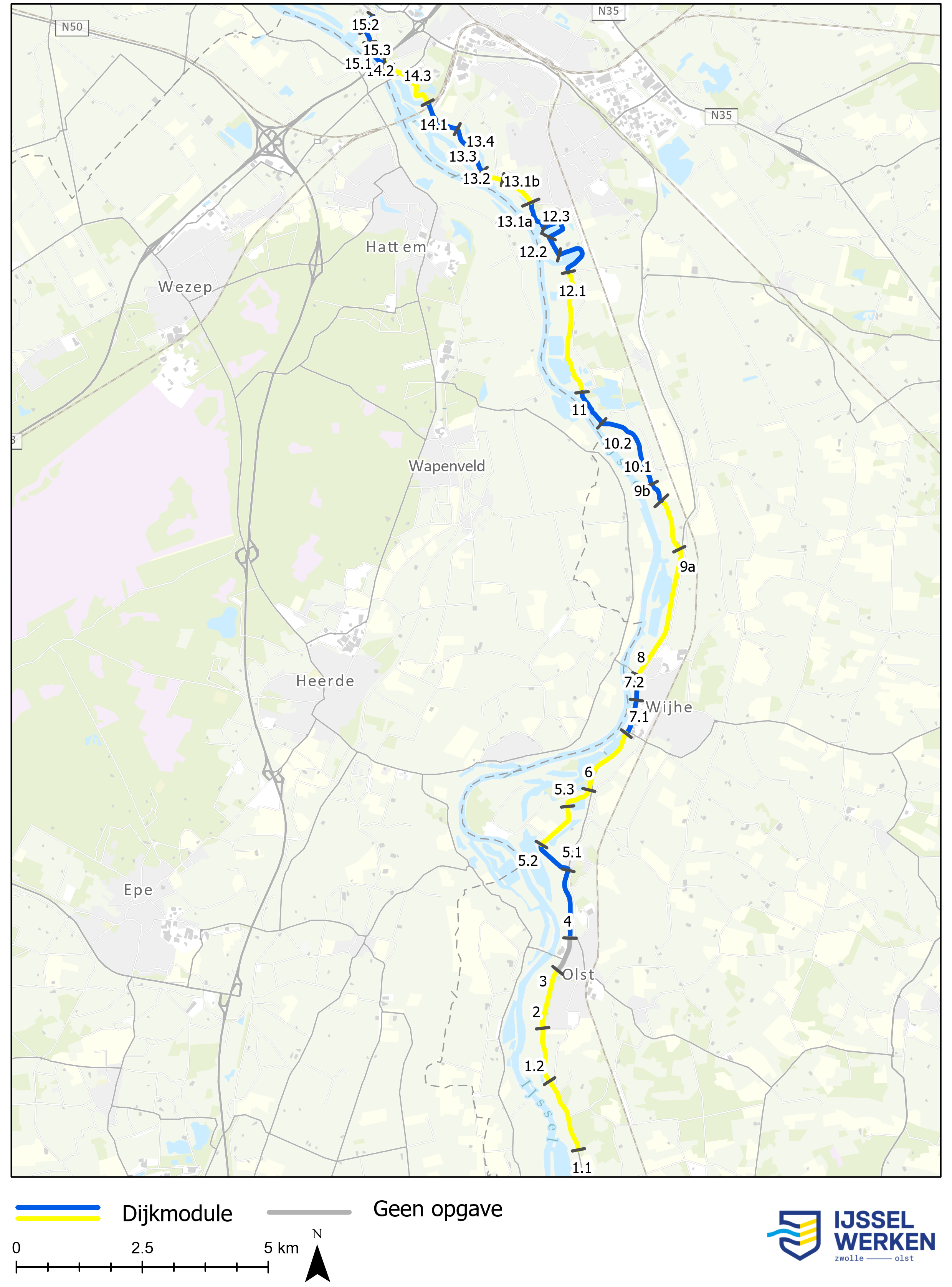 Afbeelding 1-6: Overzicht dijkmodules en deeltrajecten