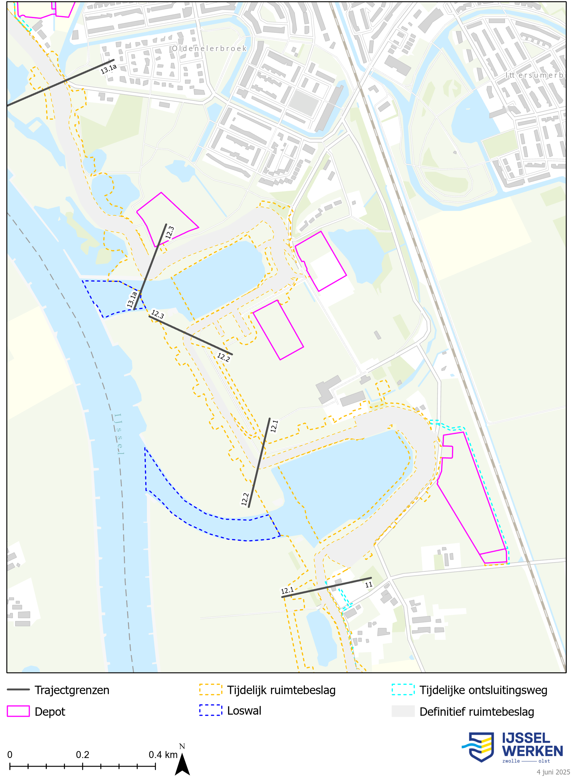 Afbeelding 6-18 Tijdelijk ruimtebeslag dijkmodule Midden-Noord 2 (bijlage 9.2 Kaartenboek)