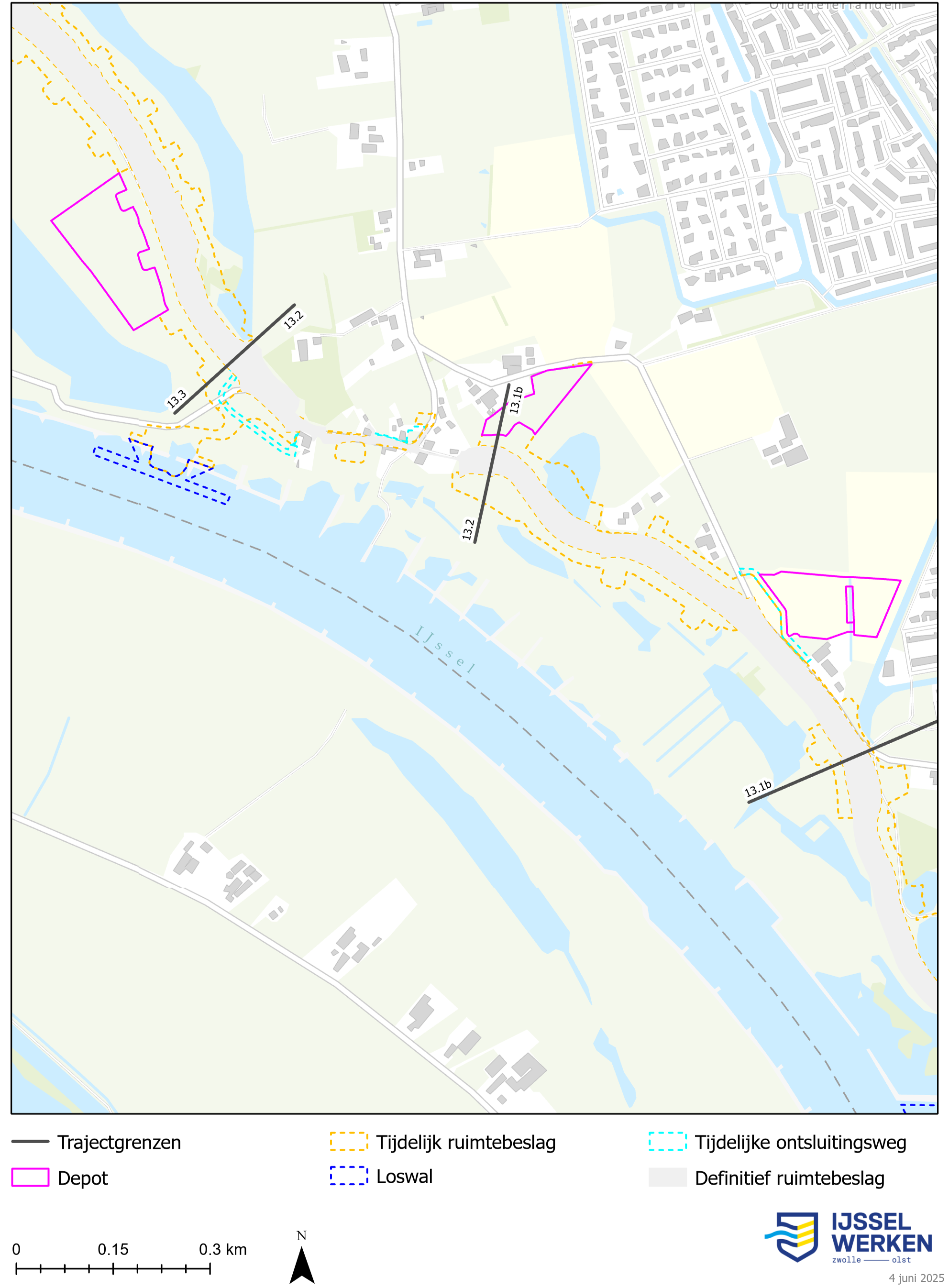 Afbeelding 6-19 Tijdelijk ruimtebeslag dijkmodule Midden-Noord 3 (bijlage 9.2 Kaartenboek)