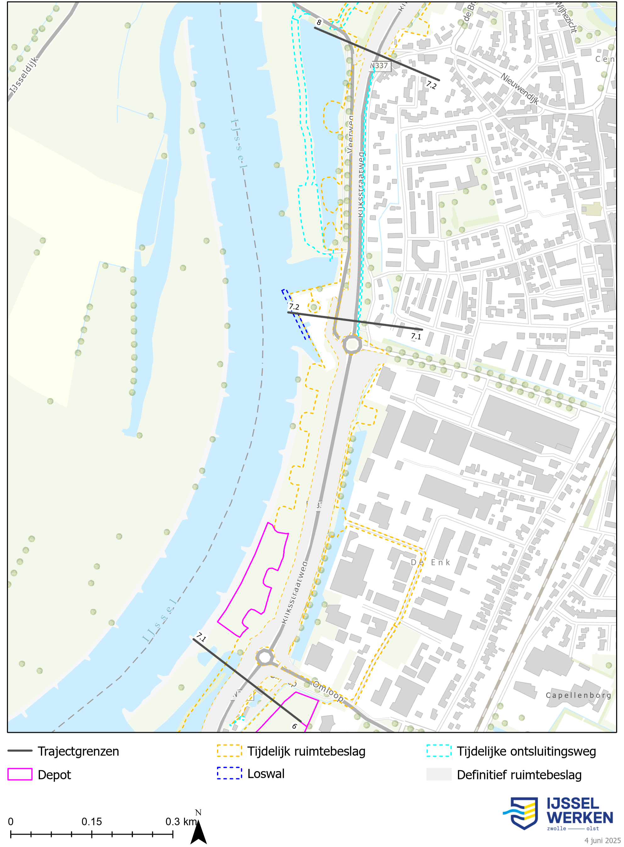 Afbeelding 6-14 Tijdelijk ruimtebeslag dijkmodule Midden-Zuid 1 (bijlage 9.2 Kaartenboek)