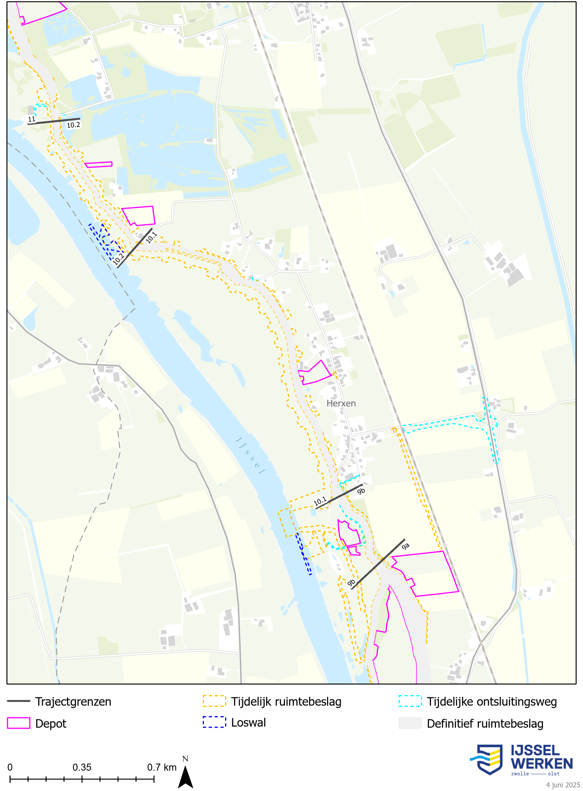 Afbeelding 6-15 Tijdelijk ruimtebeslag dijkmodule Midden-Zuid 3 (bijlage 9.2 Kaartenboek)