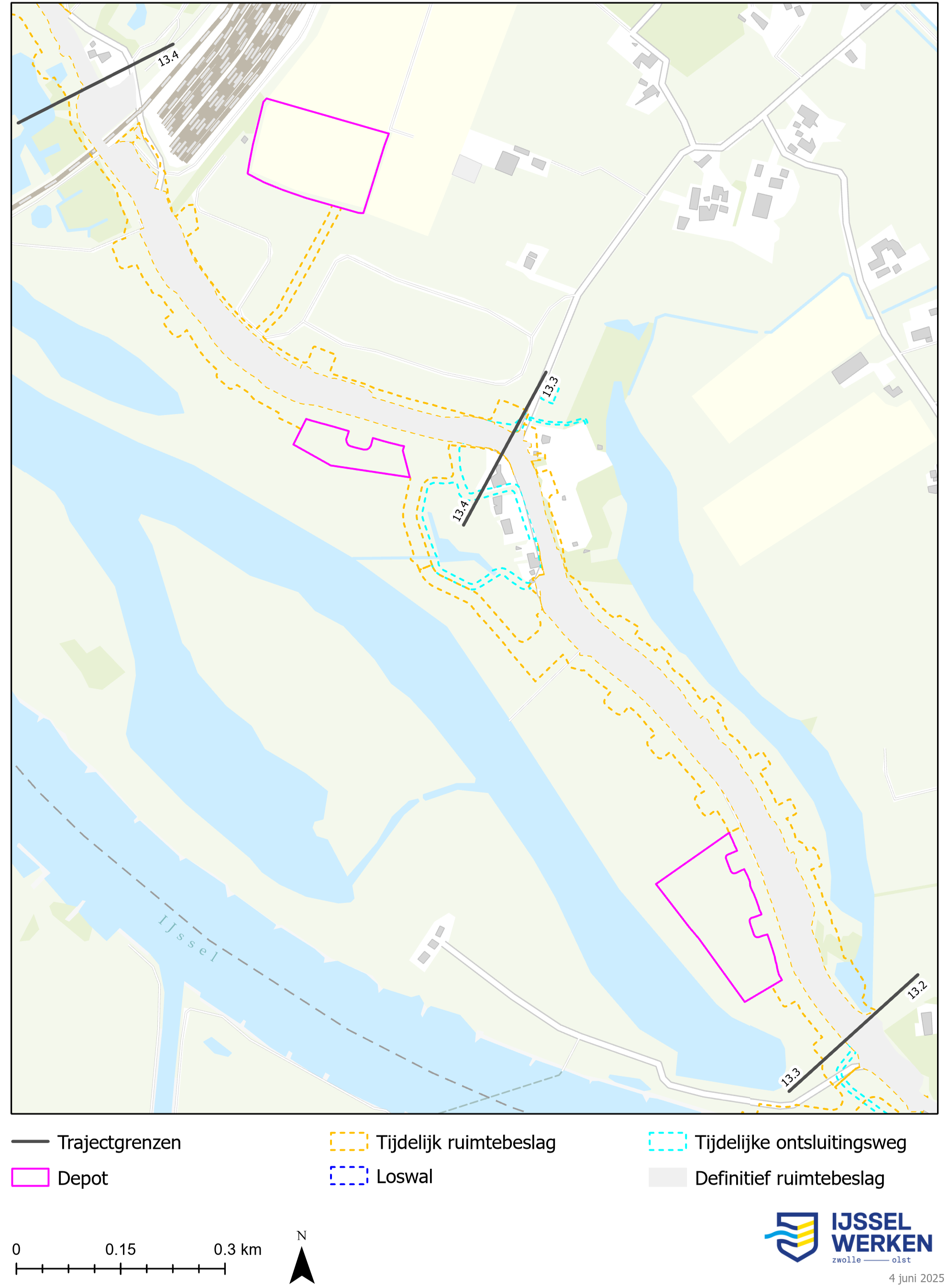 Afbeelding 6-20 Tijdelijk ruimtebeslag dijkmodule Noord 1 (bijlage 9.2 Kaartenboek)