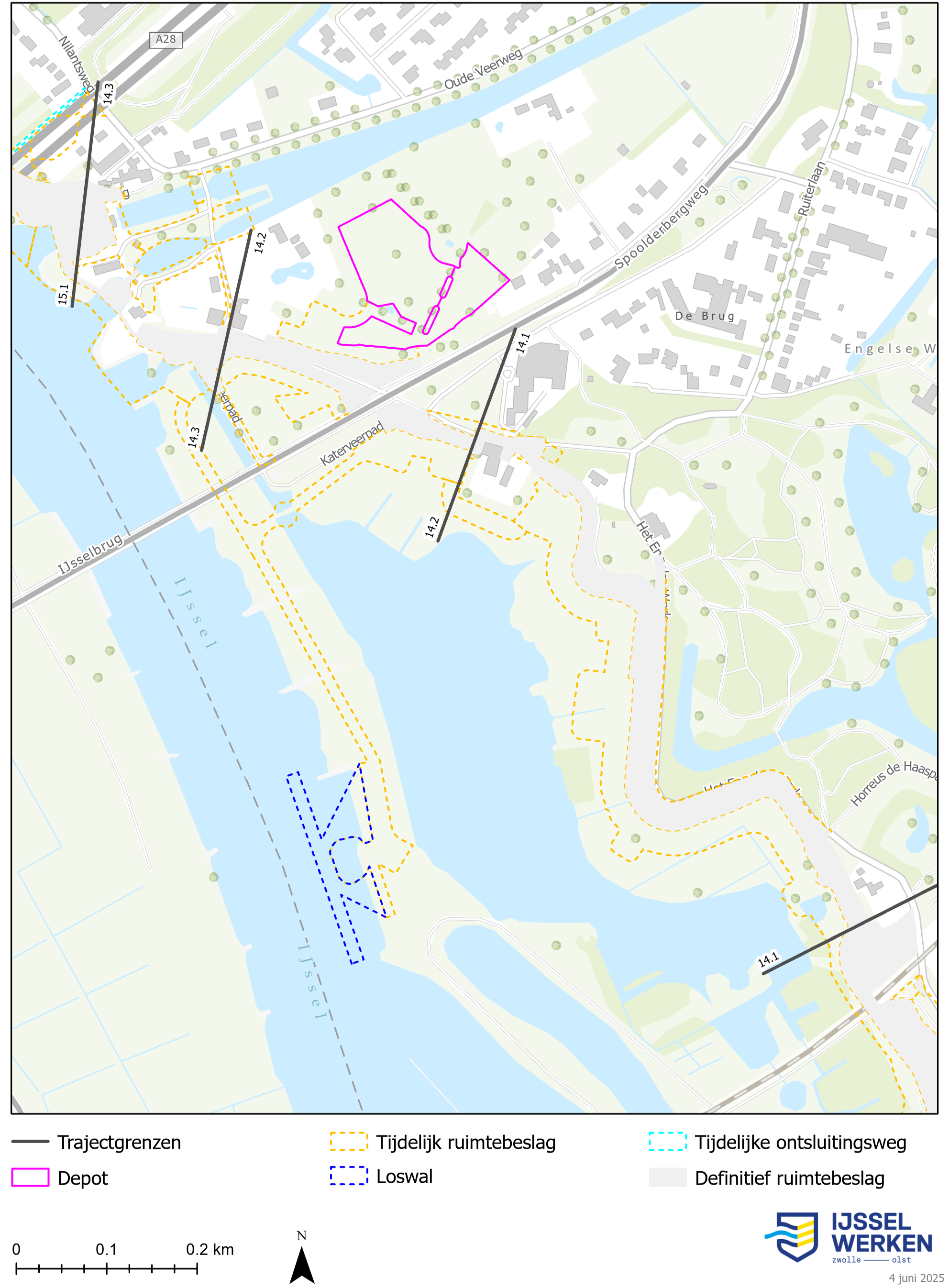 Afbeelding 6-22 Tijdelijk ruimtebeslag dijkmodule Noord 2 (bijlage 9.2 Kaartenboek)