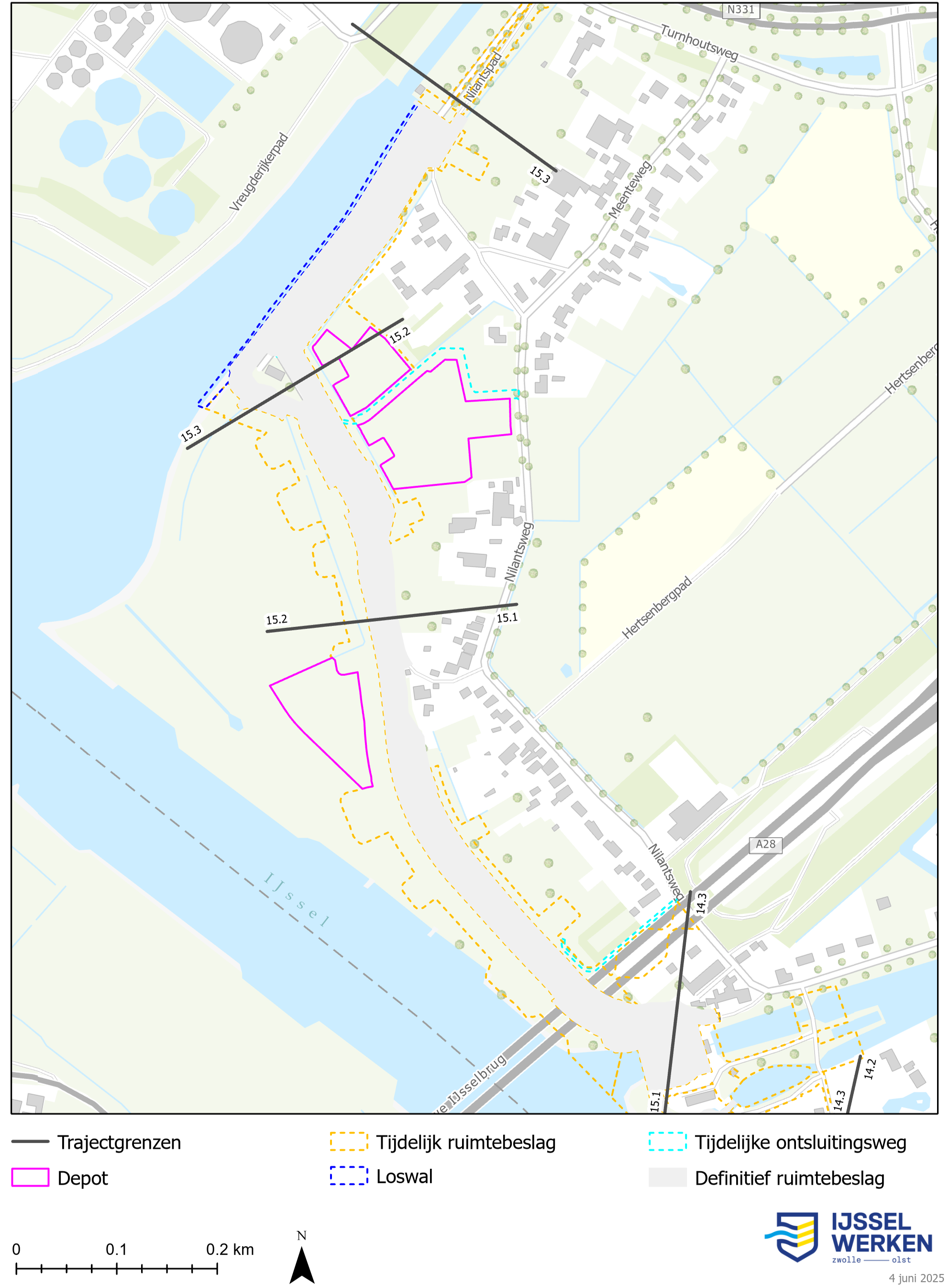 Afbeelding 6-22 Tijdelijk ruimtebeslag dijkmodule Noord 3 (bijlage 9.2 Kaartenboek)