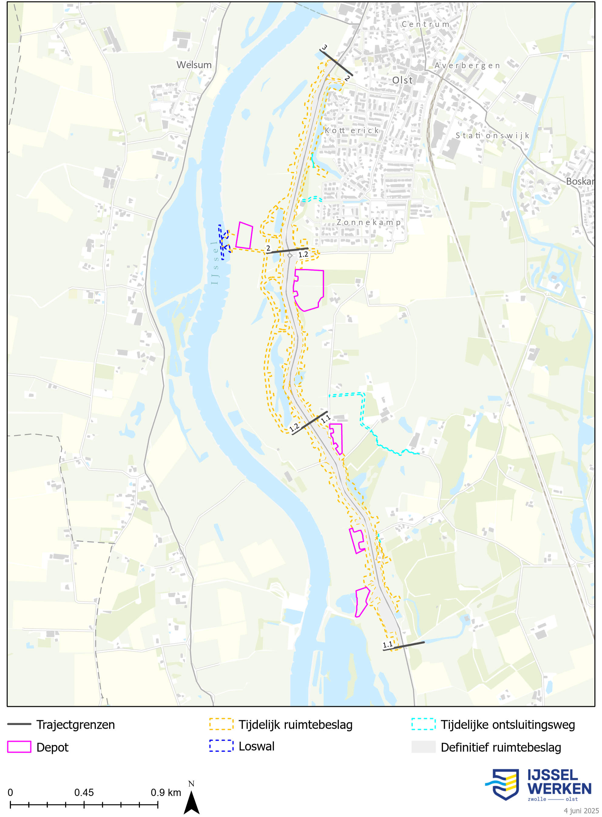Afbeelding 6‑11: Tijdelijk ruimtebeslag dijkmodule Zuid 1