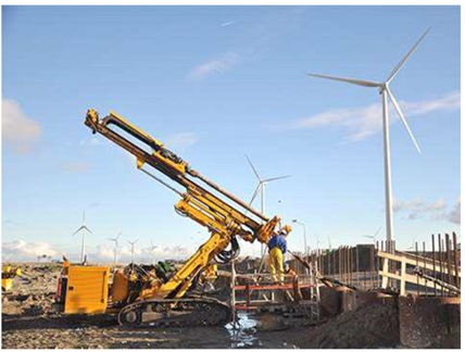 Op deze afbeelding staat een voorbeeld van een ankerboormachine die groutankers aanbrengt).