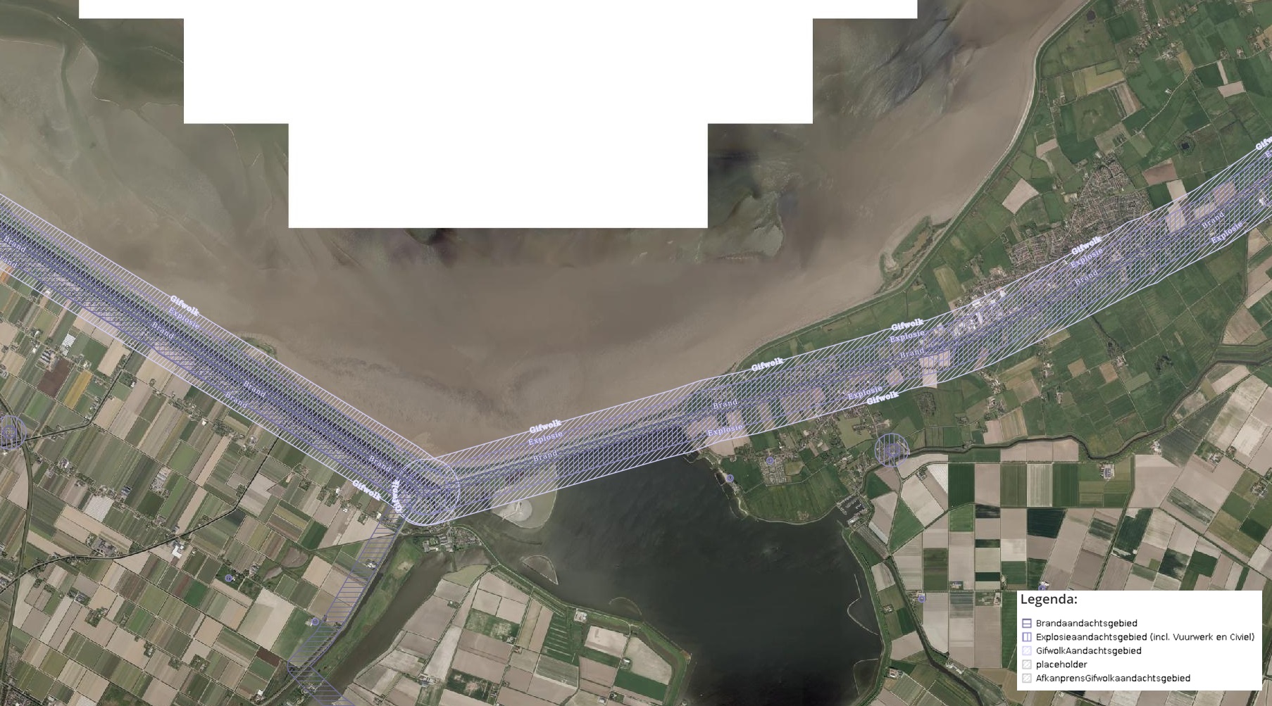 Op deze afbeelding staat de N99 weergegeven met de plaatsgebonden risicocontour en aandachtsgebieden.