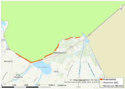 Op deze afbeelding is het projectgebied en de ligging van Natura 2000-gebieden in de omgeving weergegeven.