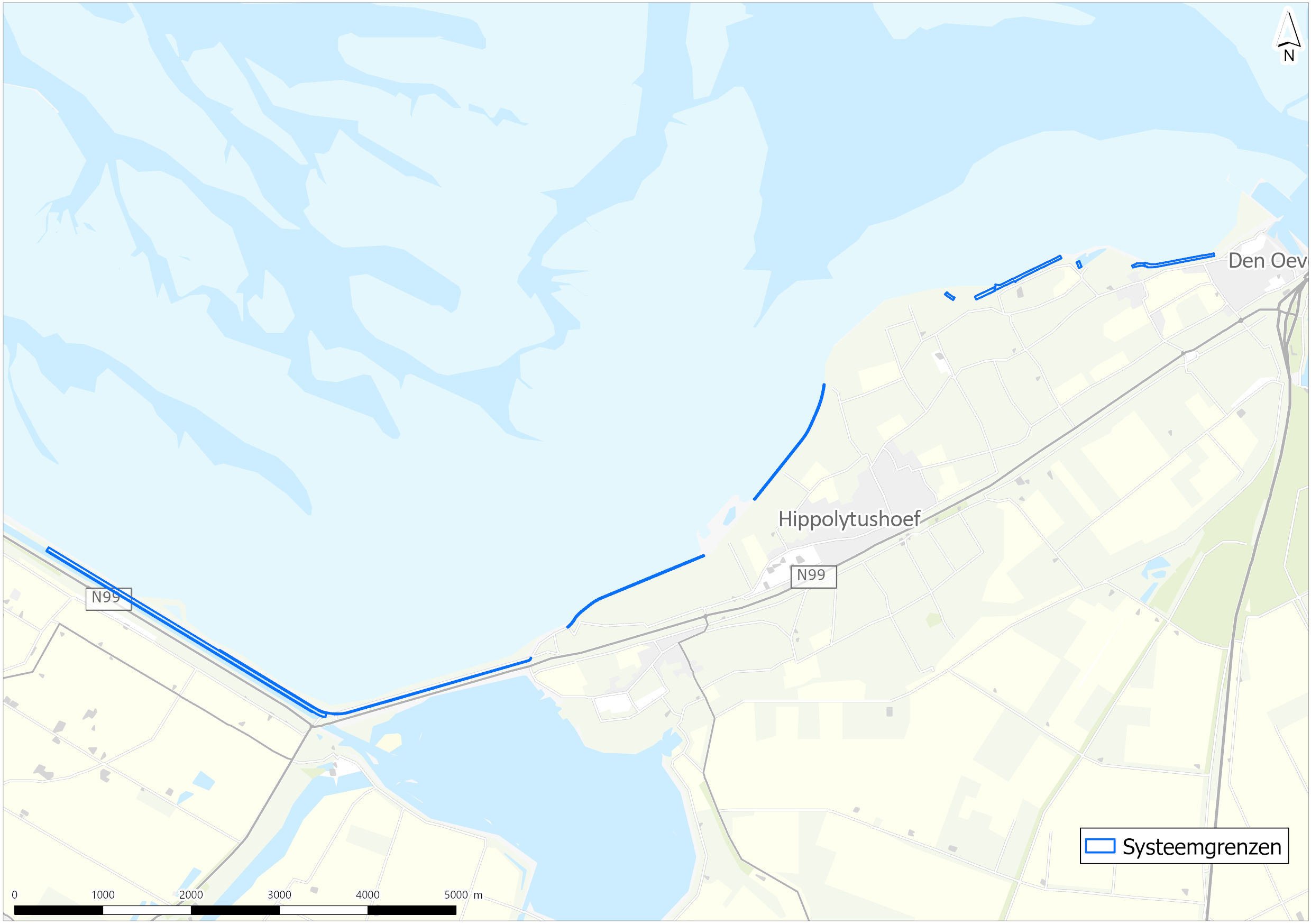 Deze afbeelding geeft het permanent ruimtebeslag weer van de dijkversterking Den Oever - Den Helder.