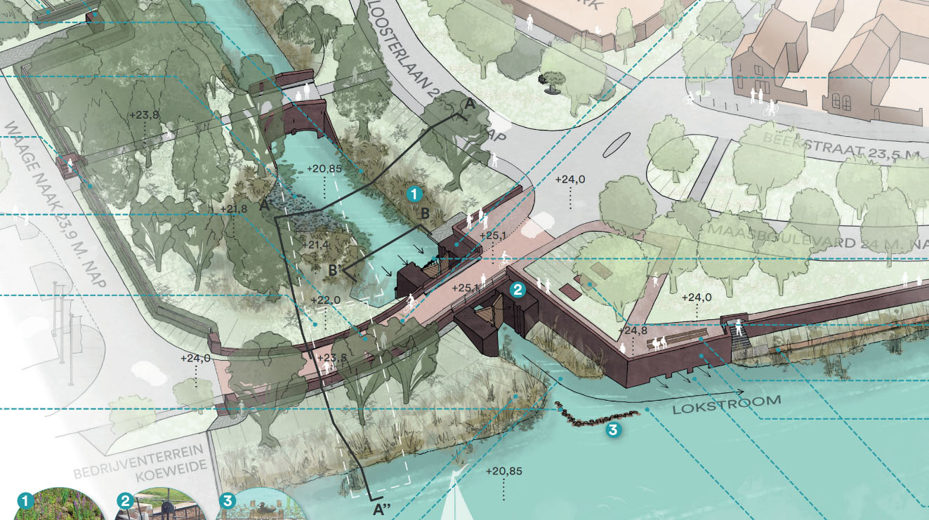 Tekening van een mogelijke variant om de beekmonding te optimaliseren