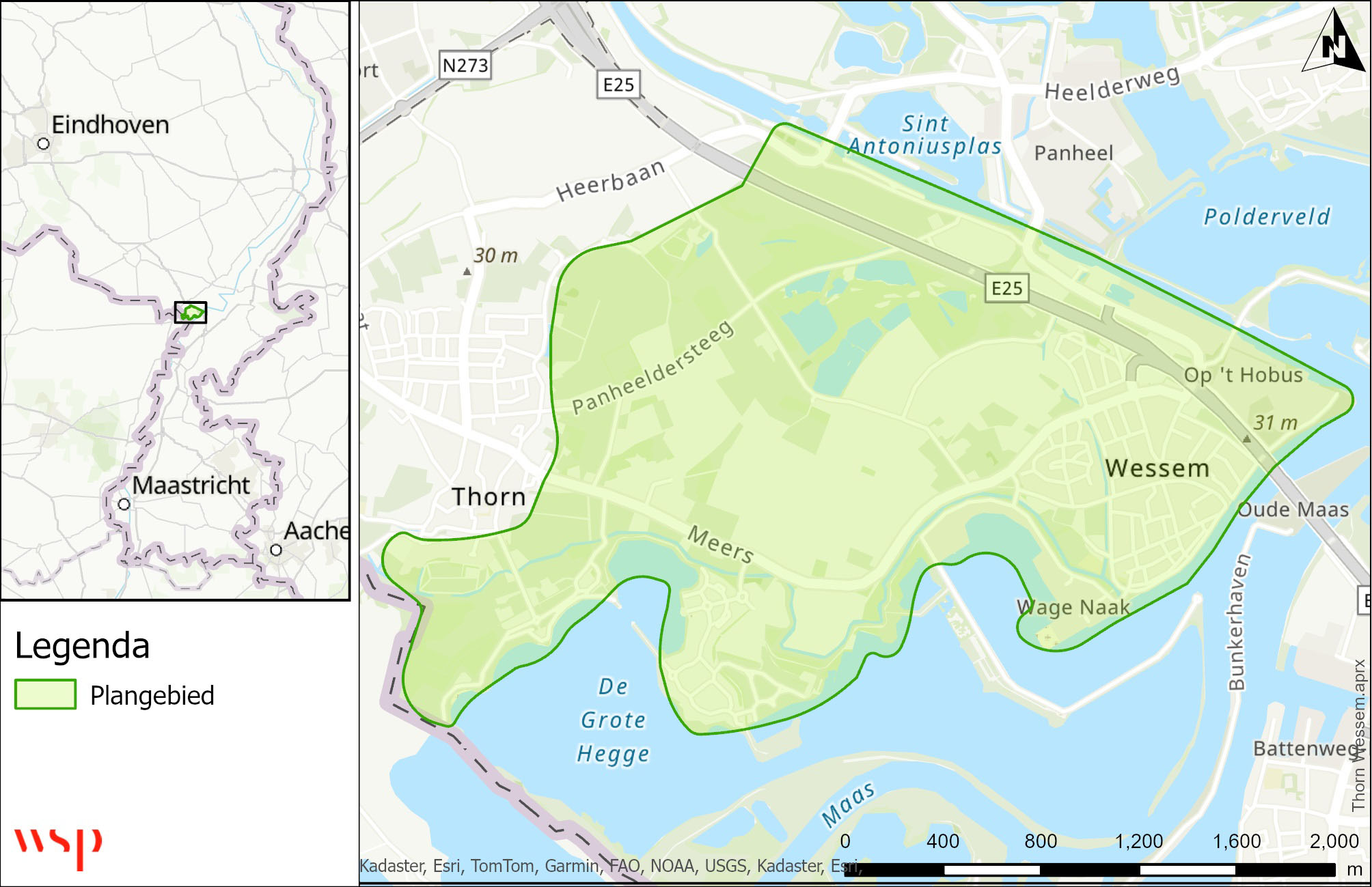 Kaart van het plangebied Dijkversterking en Beekherstel Thorn Wessem