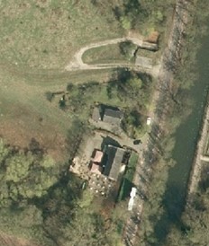 Luchtfoto van de huidige situatie nabij de Wijmarsche watermolen aan de Schans in Arcen.