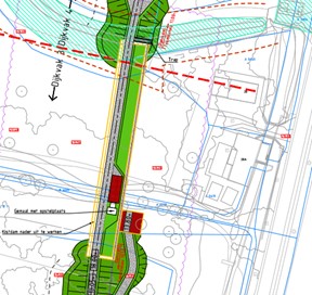 Tekening van het onherroepelijke projectplan Waterwet waarop de plek van het gemaal is bepaald. 
