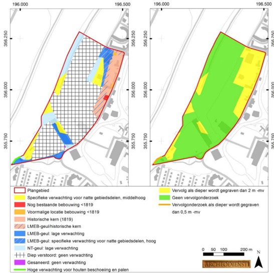 Figuur 7: Het plangebied en archeologische kaarten.