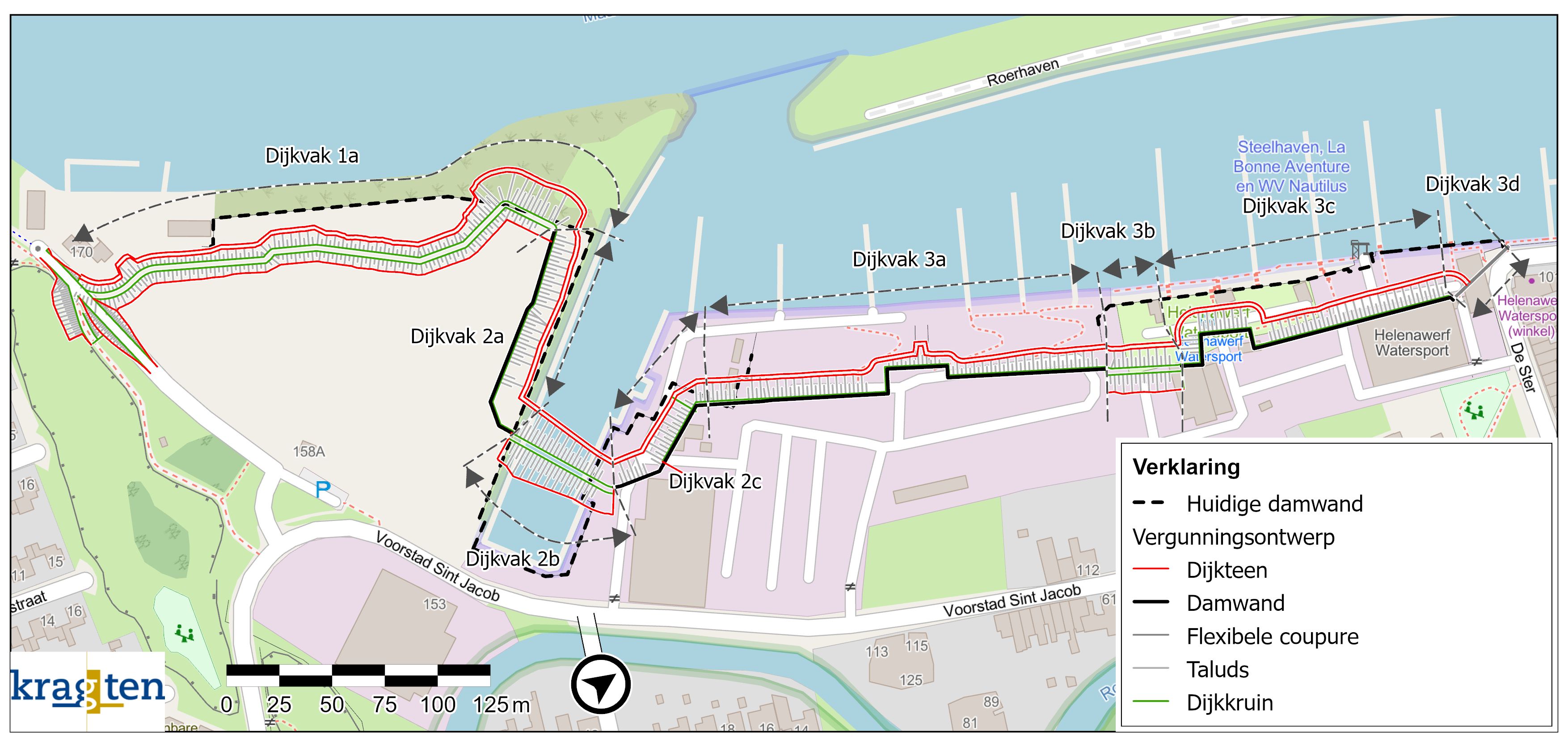 Figuur 8: Ontwerplijnen van het vergunningsontwerp geprojecteerd op de huidige topografie (ontwerplijnen tekeningnummer: 2025-0547). 